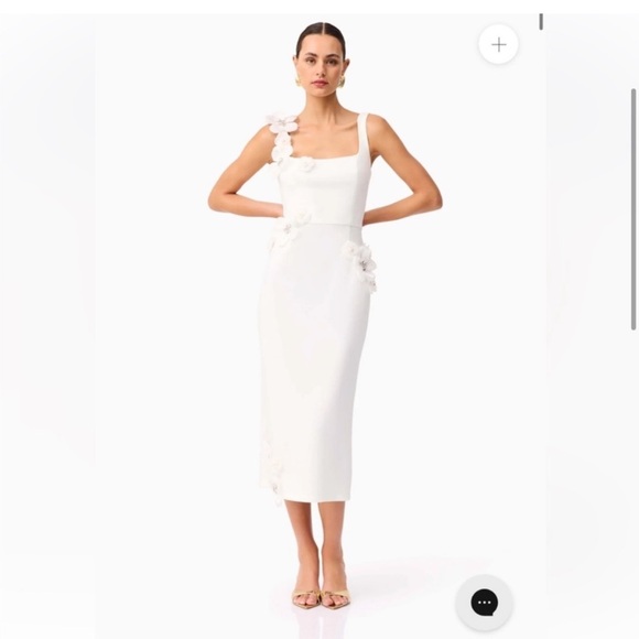 elliatt chantelle white 3d floral applique fitted midi bridal dress size Large - Picture 1 of 11